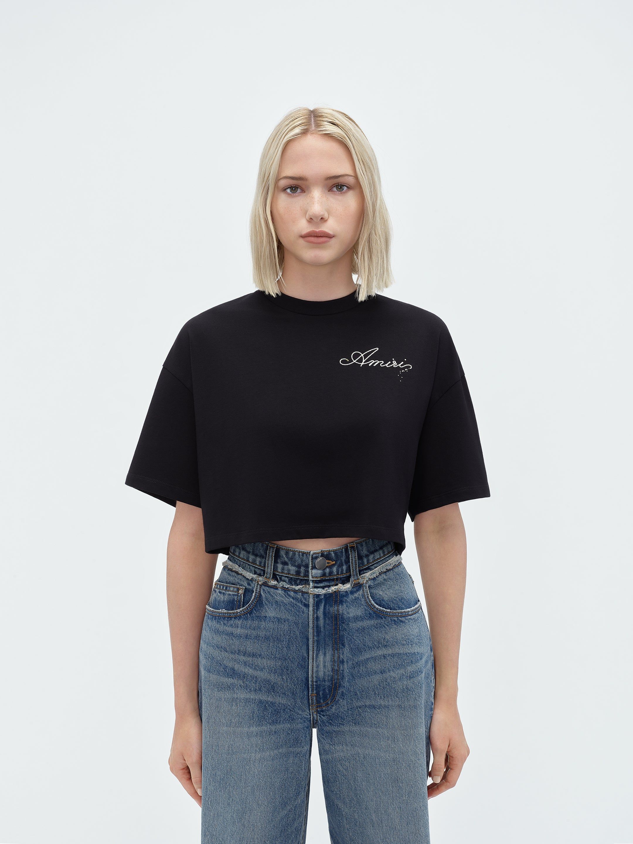 WOMEN - CHAMPAGNE CROPPED TEE - Black sold by AMIRI product image thumbnail 3
