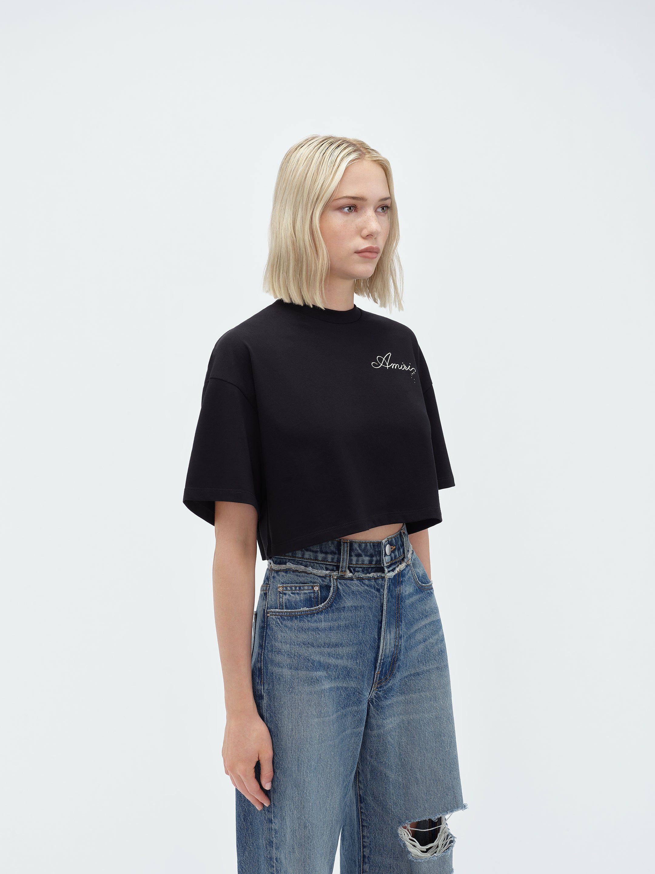 WOMEN - CHAMPAGNE CROPPED TEE - Black sold by AMIRI product image thumbnail 4
