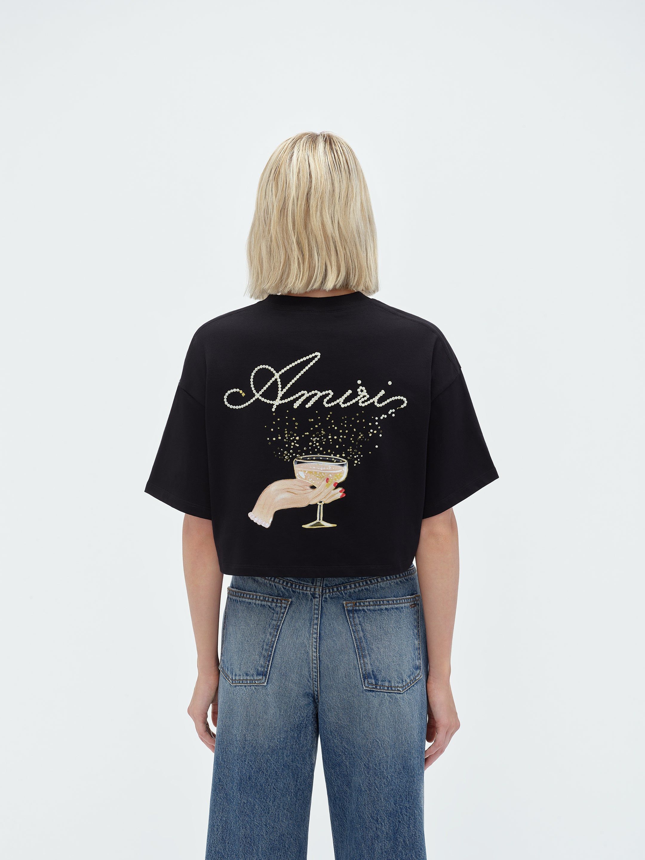 WOMEN - CHAMPAGNE CROPPED TEE - Black sold by AMIRI product image thumbnail 5