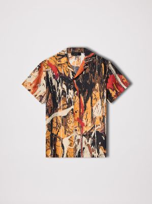PAINT SPLATTER BOWLING SHIRT - BROWN / ORANGE made by AMIRI