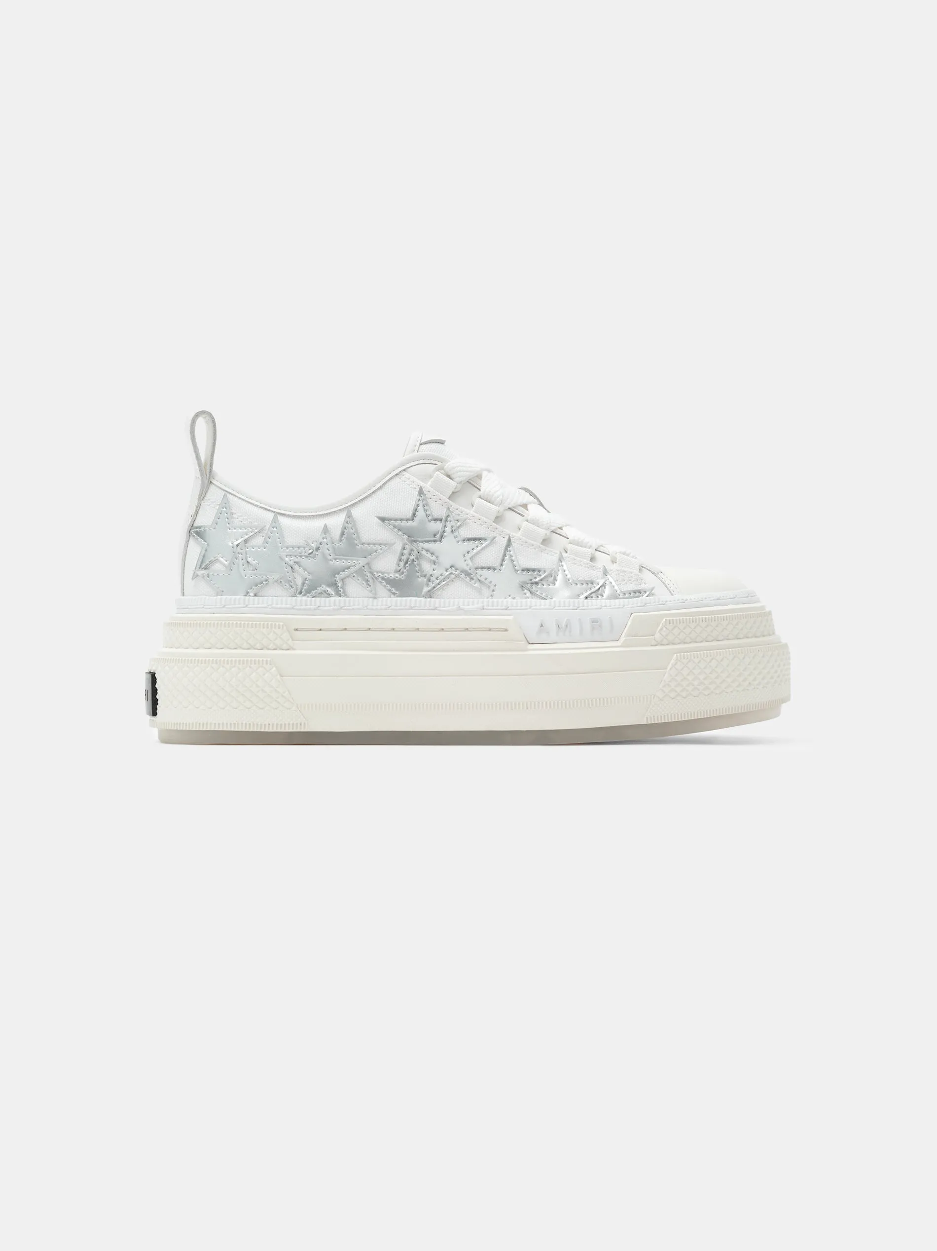 WOMEN - WOMEN'S METALLIC PLATFORM STARS COURT - White Silver sold by AMIRI