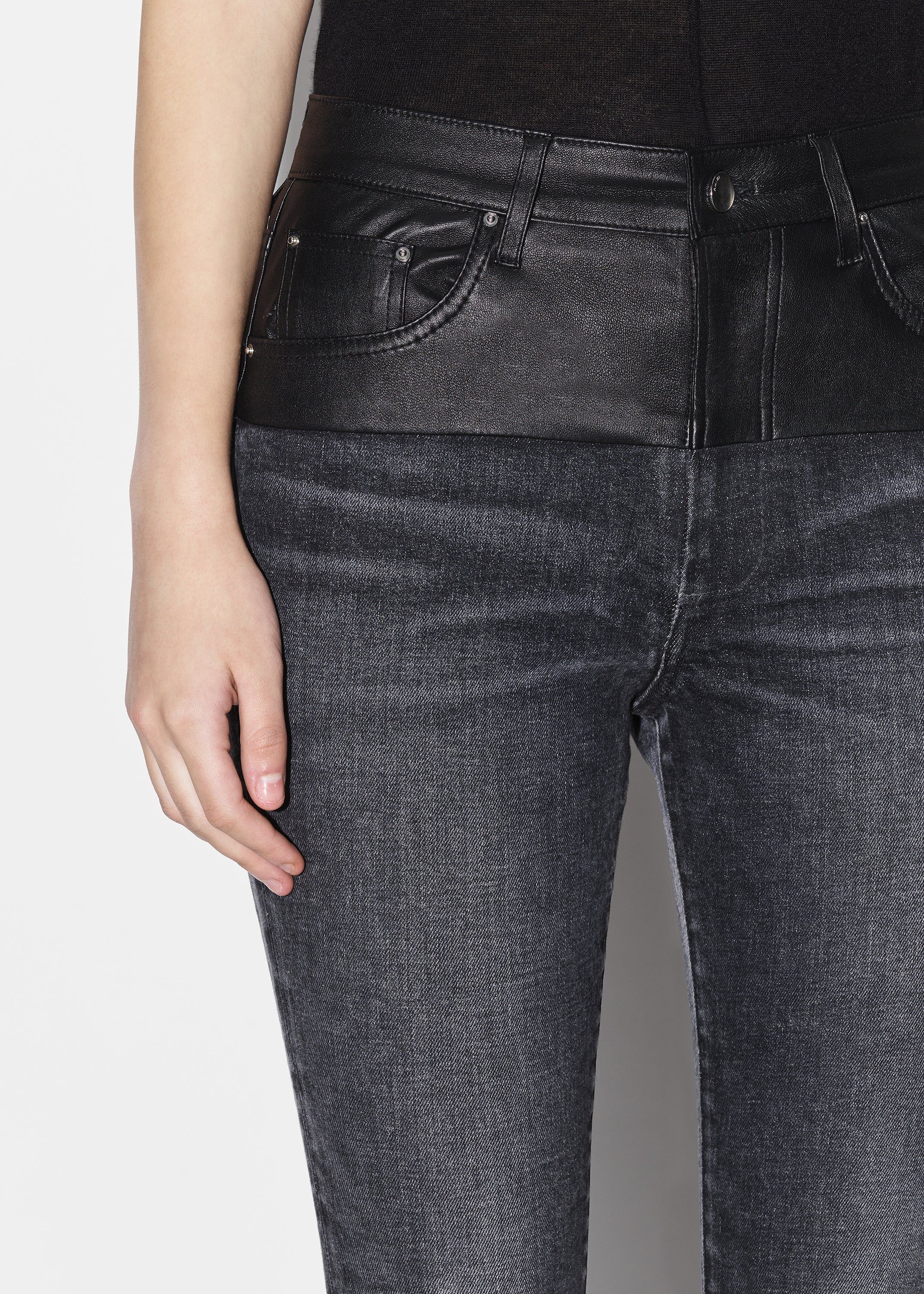 WOMEN - HYBRID SKINNY W/ LEATHER - BLACK_SMOKE GREY sold by AMIRI product image thumbnail 6
