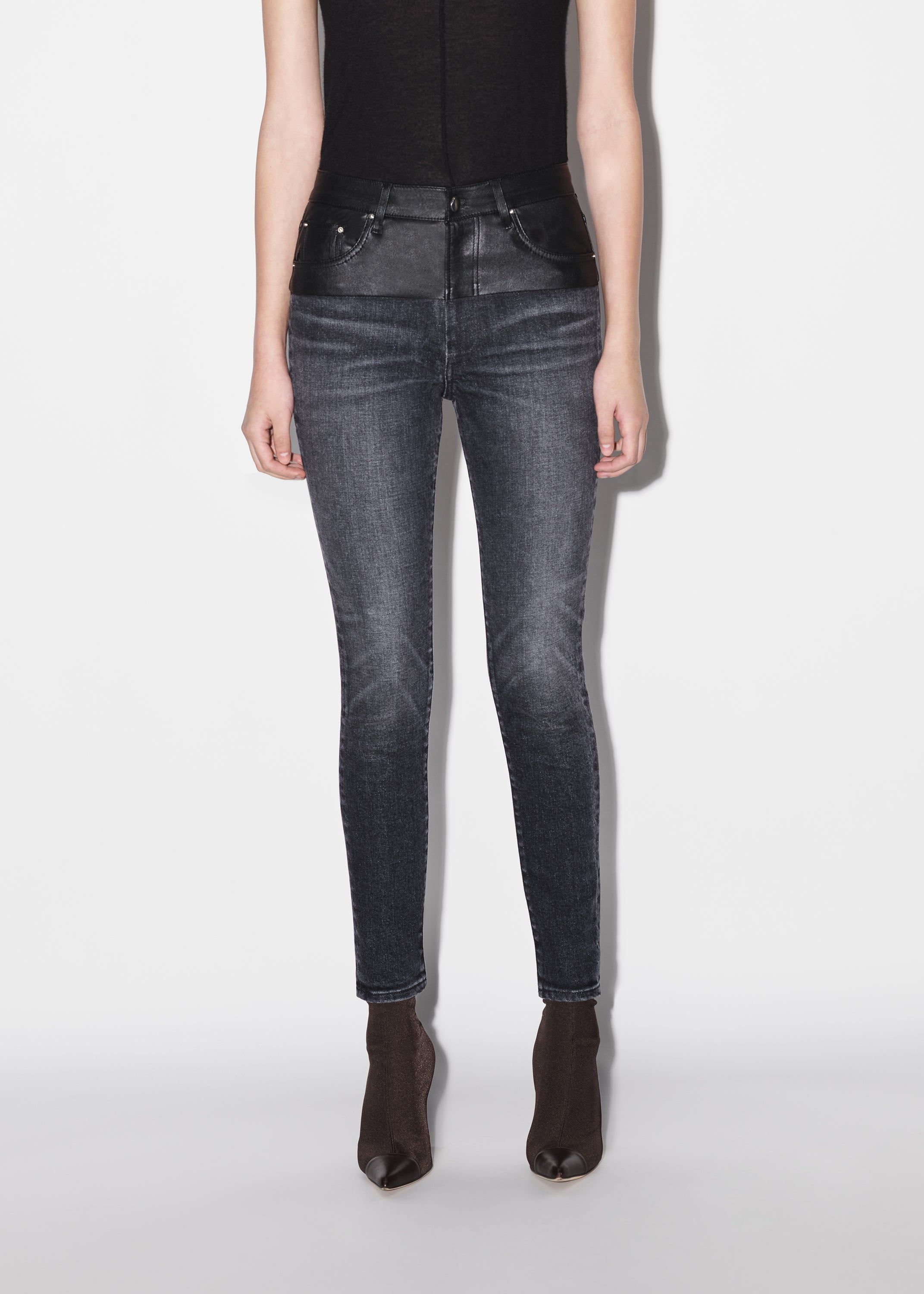 WOMEN - HYBRID SKINNY W/ LEATHER - BLACK_SMOKE GREY sold by AMIRI product image thumbnail 3