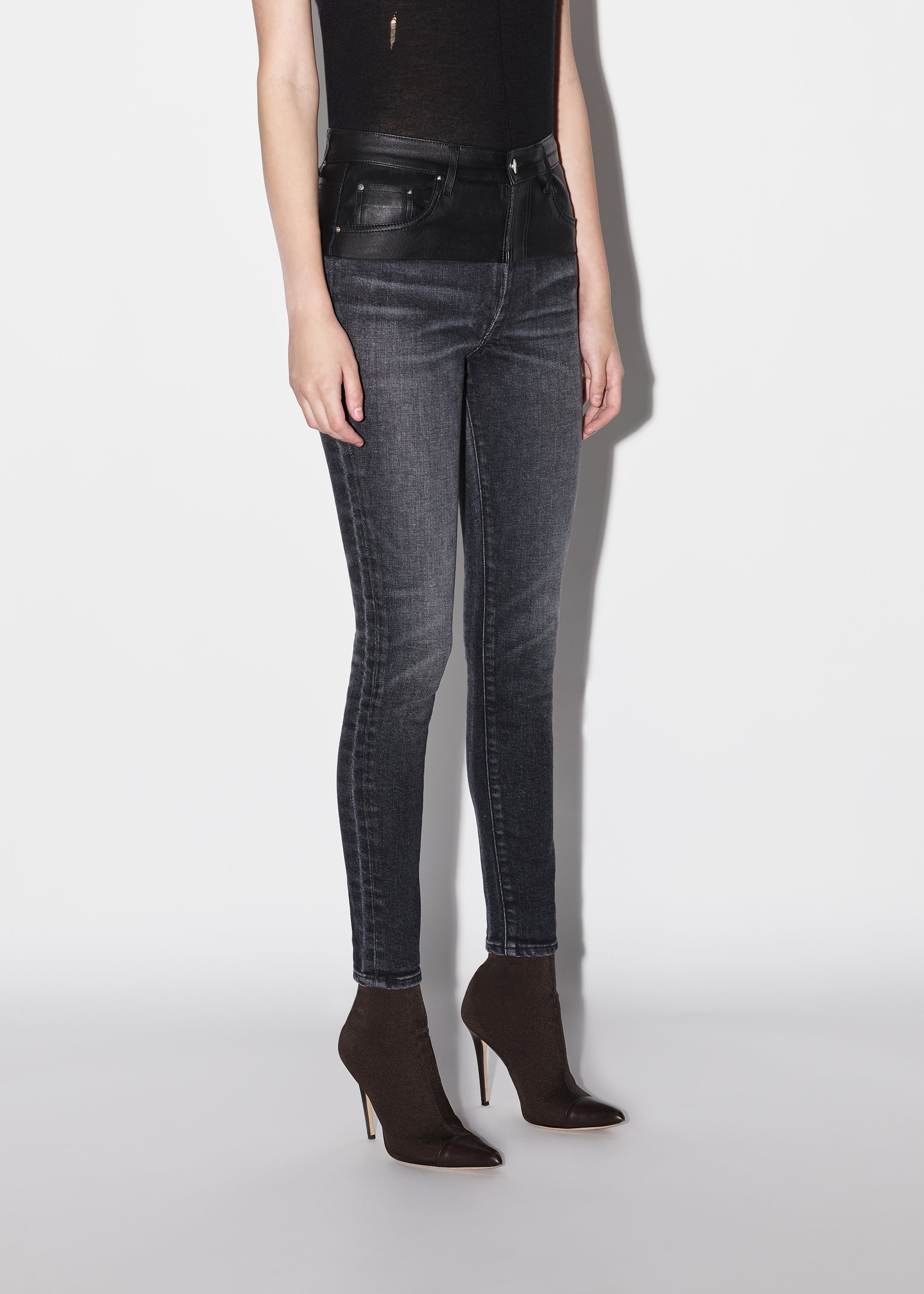 WOMEN - HYBRID SKINNY W/ LEATHER - BLACK_SMOKE GREY sold by AMIRI product image thumbnail 4
