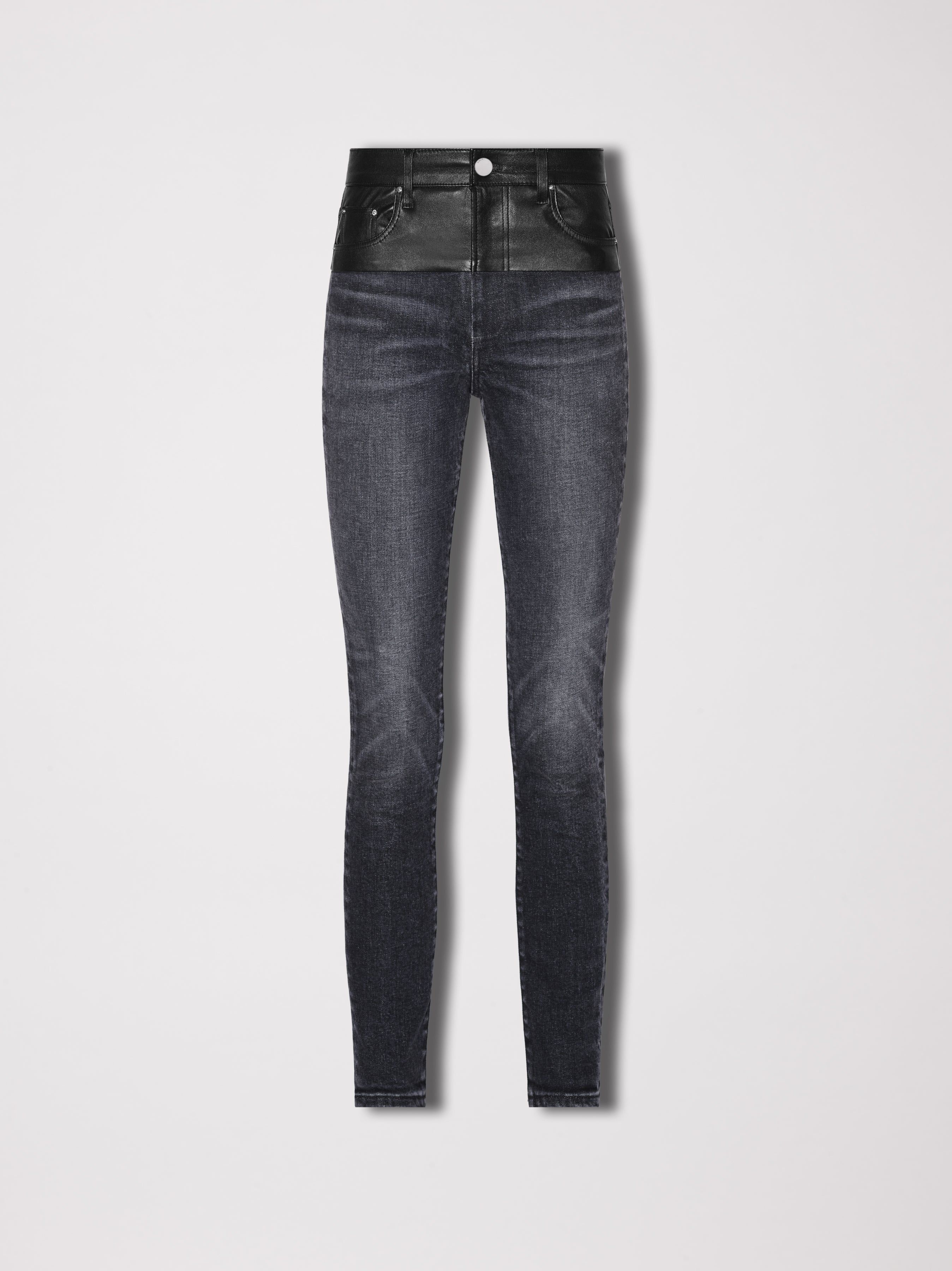 WOMEN - HYBRID SKINNY W/ LEATHER - BLACK_SMOKE GREY sold by AMIRI