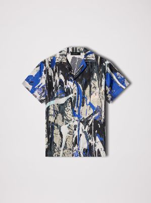 PAINT SPLATTER BOWLING SHIRT - GREY / BLUE sold by AMIRI