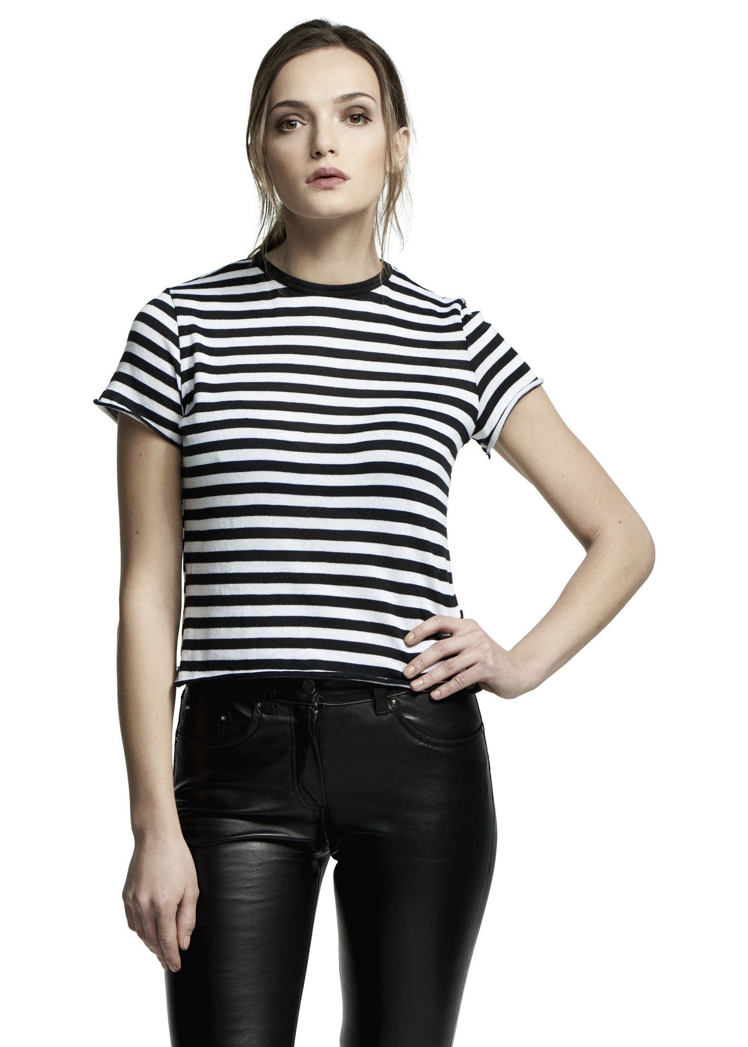 CLASSIC STRIPE CASHMERE TEE BLACK/WHITE sold by AMIRI