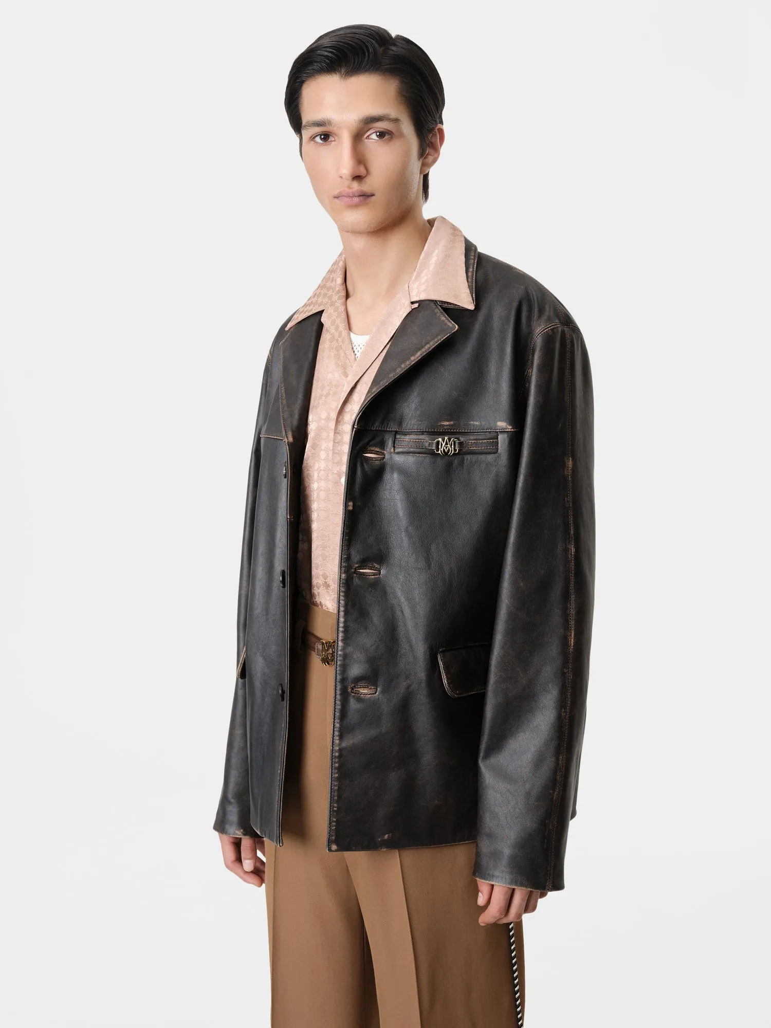TUMBLED LEATHER SINGLE BREASTED JACKET - Dark Brown sold by AMIRI product image thumbnail 2