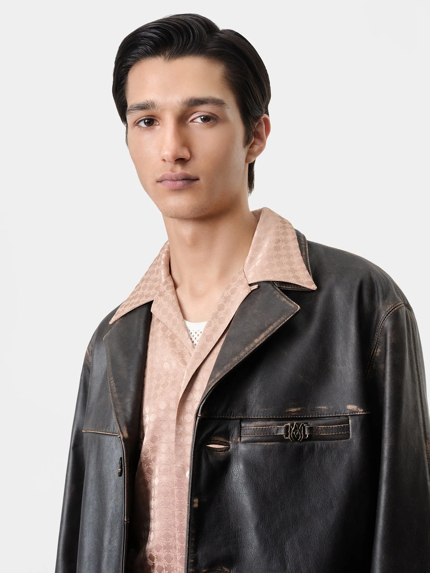 TUMBLED LEATHER SINGLE BREASTED JACKET - Dark Brown sold by AMIRI product image thumbnail 4