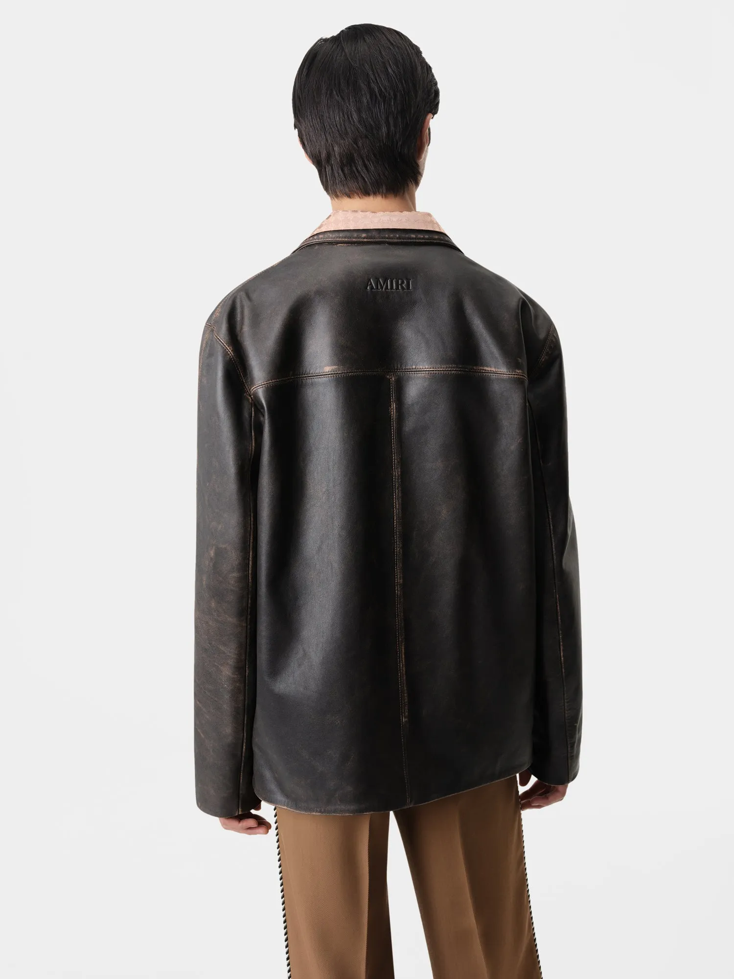 TUMBLED LEATHER SINGLE BREASTED JACKET - Dark Brown sold by AMIRI product image thumbnail 3