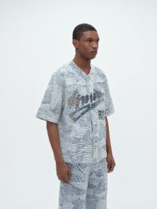 PATCHWORK BASEBALL SHIRT - STONE INDIGO sold by AMIRI