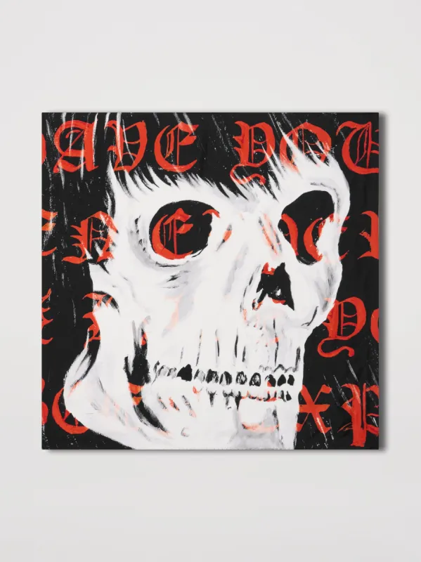 WES LANG SKULL WRITING SCARF - BLACK / RED sold by AMIRI