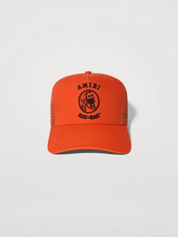 ZIG-ZAG TRUCKER HAT - ORANGE BLACK sold by AMIRI