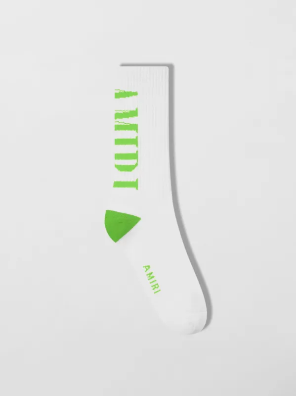 AMIRI VERTICAL LOGO SOCKS - WHITE / LIME sold by AMIRI