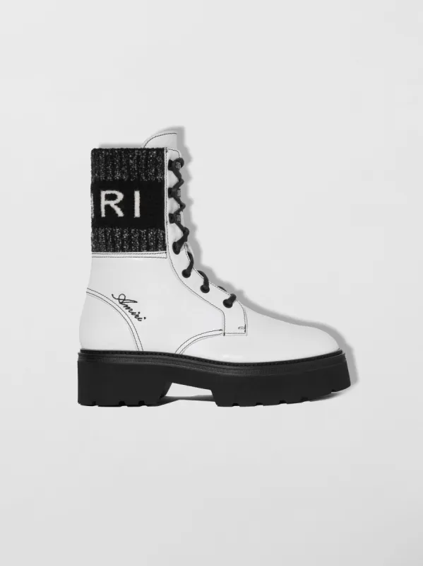 WOMEN - KNIT LOGO COLLAR COMBAT BOOT - WHITE sold by AMIRI