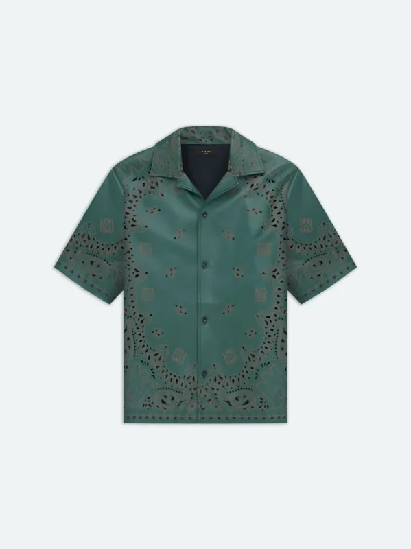 LEATHER BANDANA SHORT SLEEVE SHIRT - Rain Forest sold by AMIRI