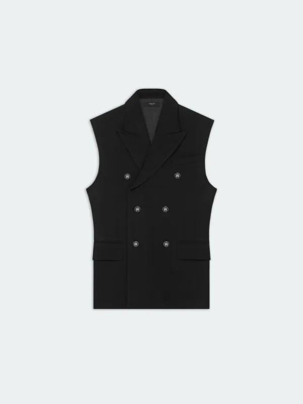 DOUBLE-BREASTED SLEEVELESS BLAZER - Stretch Limo sold by AMIRI