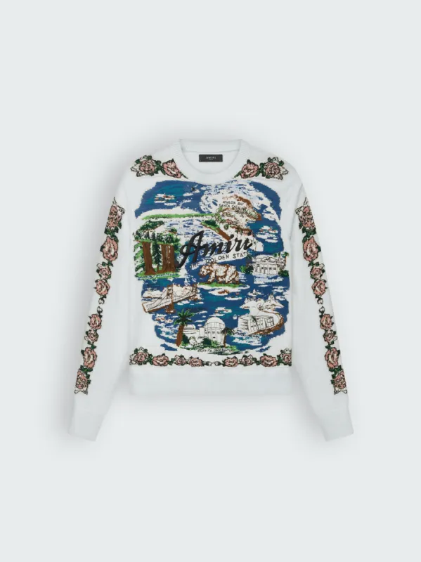 ALOHA LANDSCAPE JACQUARD CREW - BLUE made by AMIRI
