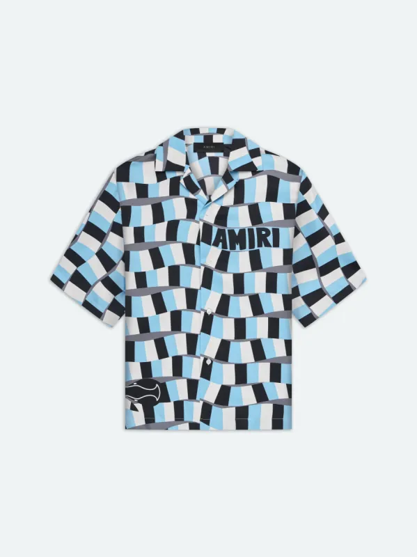 SNAKE CHECKER BOWLING SHIRT - Air Blue sold by AMIRI