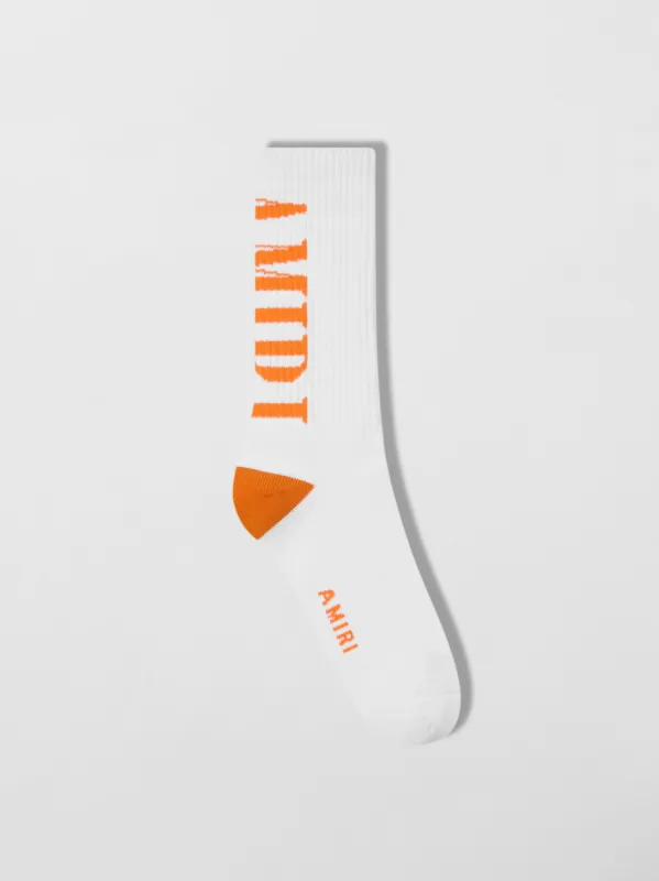 AMIRI VERTICAL LOGO SOCKS - WHITE / ORANGE sold by AMIRI
