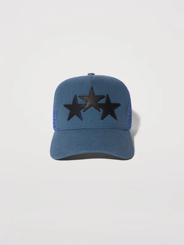 3 STAR TRUCKER HAT - POND BLUE BLACK sold by AMIRI