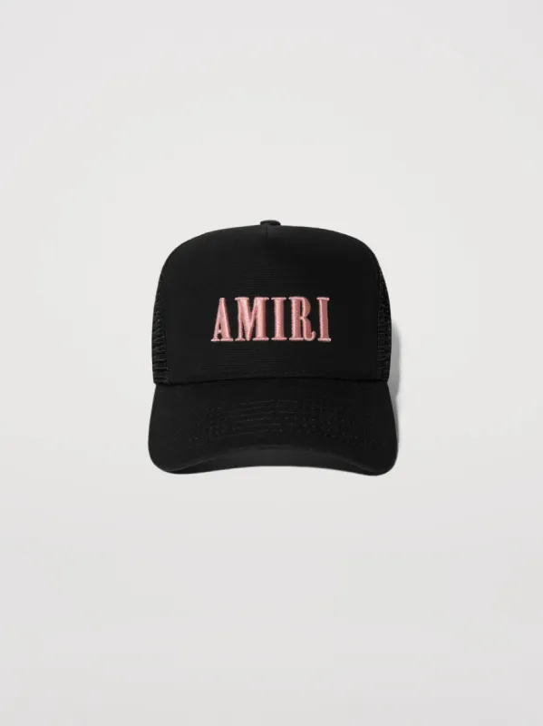 AMIRI CORE LOGO TRUCKER HAT - BLACK PEACH sold by AMIRI