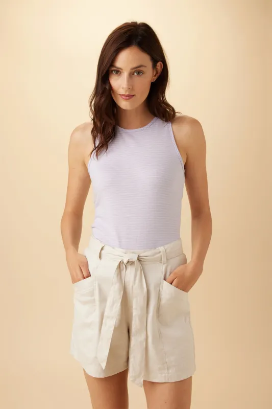 Sadie Reverie Slub Tee - Lavender White Stripe sold by Amour Vert