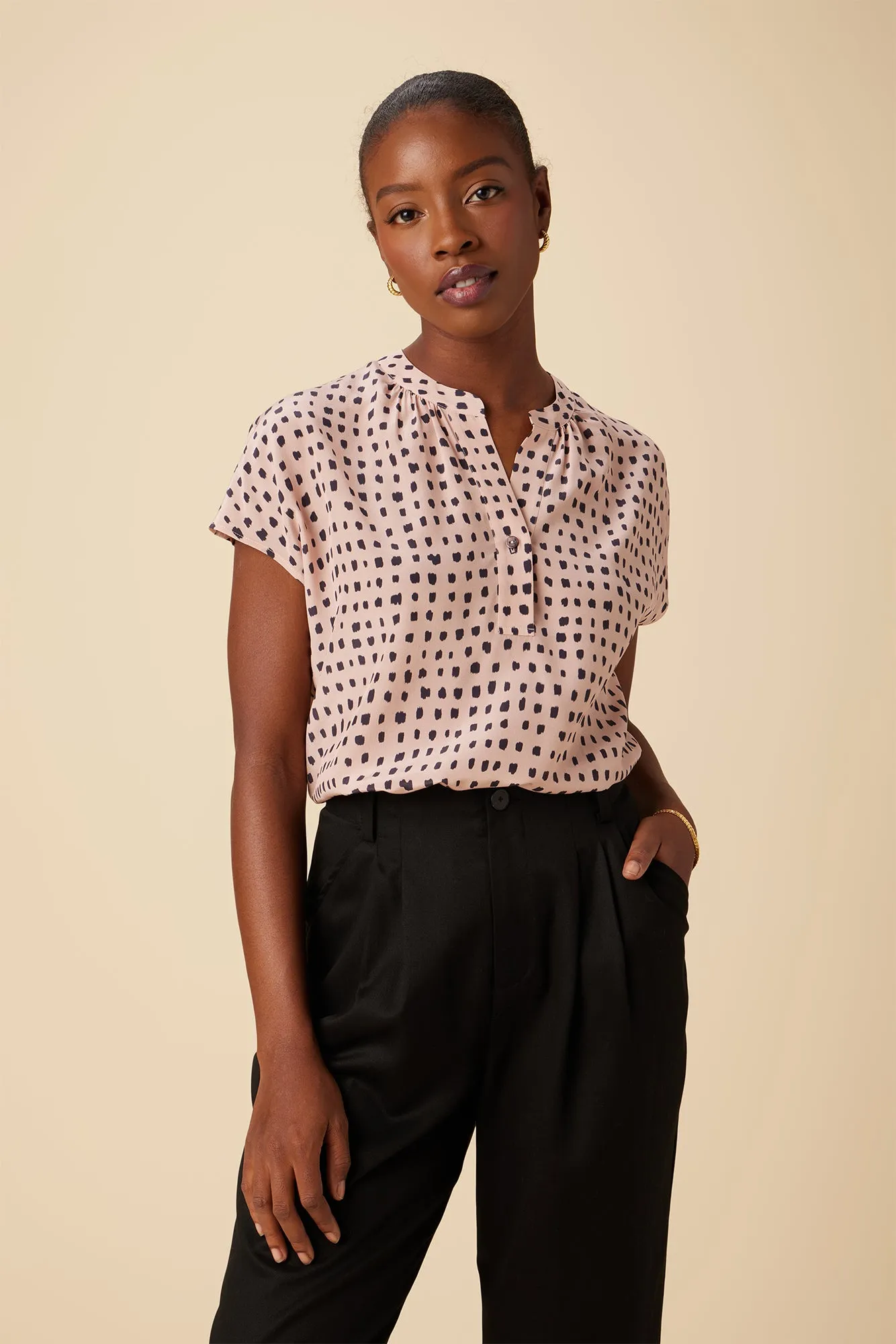 Renata Washable Silk Blouse - Valencia Dot Pink sold by Amour Vert