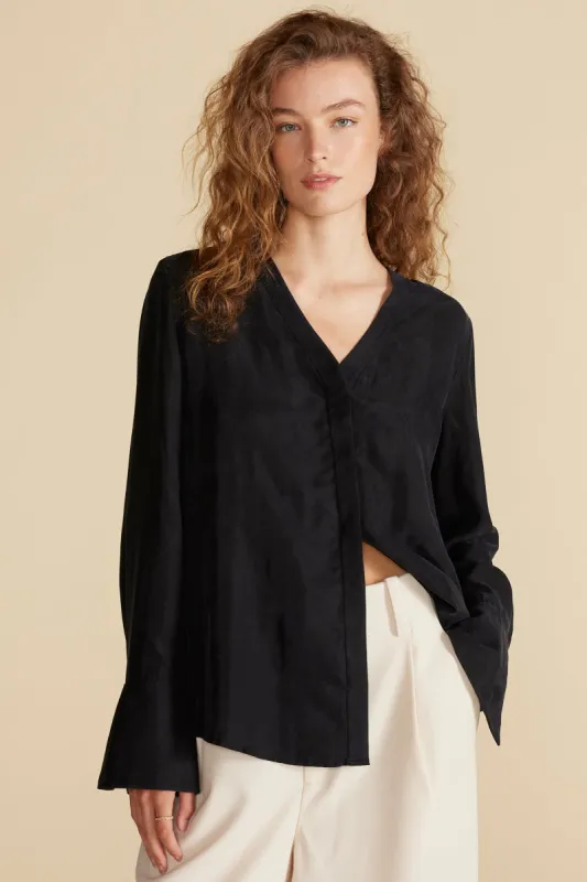 Dree Cupro V Neck Blouse - Black sold by Amour Vert
