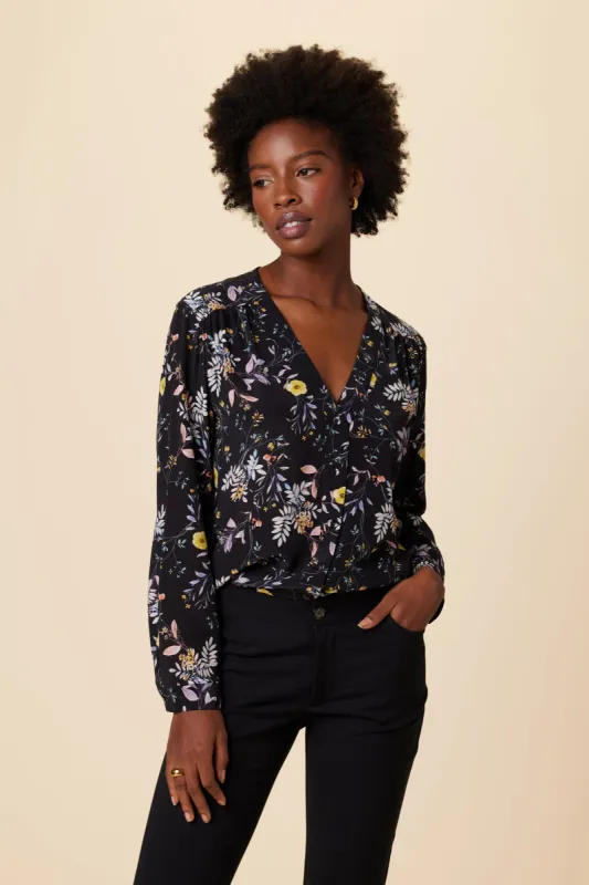 Kaya Washable Silk Blouse - French Jardin Black sold by Amour Vert