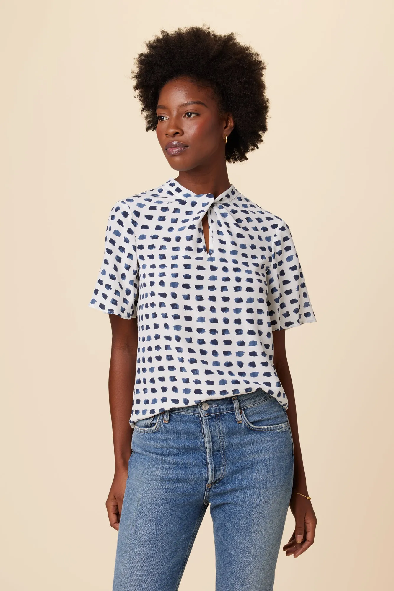 Seville Washable Silk Blouse - Squared Up White sold by Amour Vert