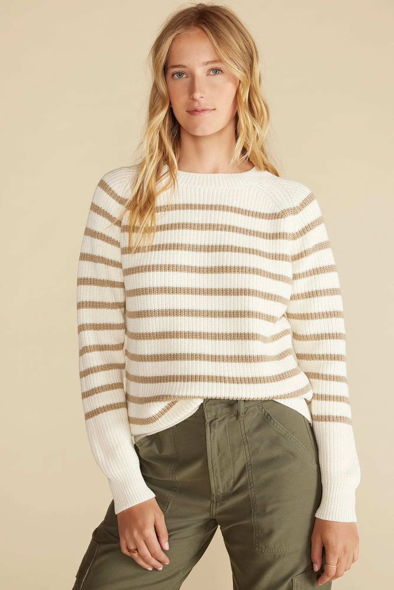 Layla Organic Cotton Sweater - Ivory and Tan Stripe sold by Amour Vert product image thumbnail 2