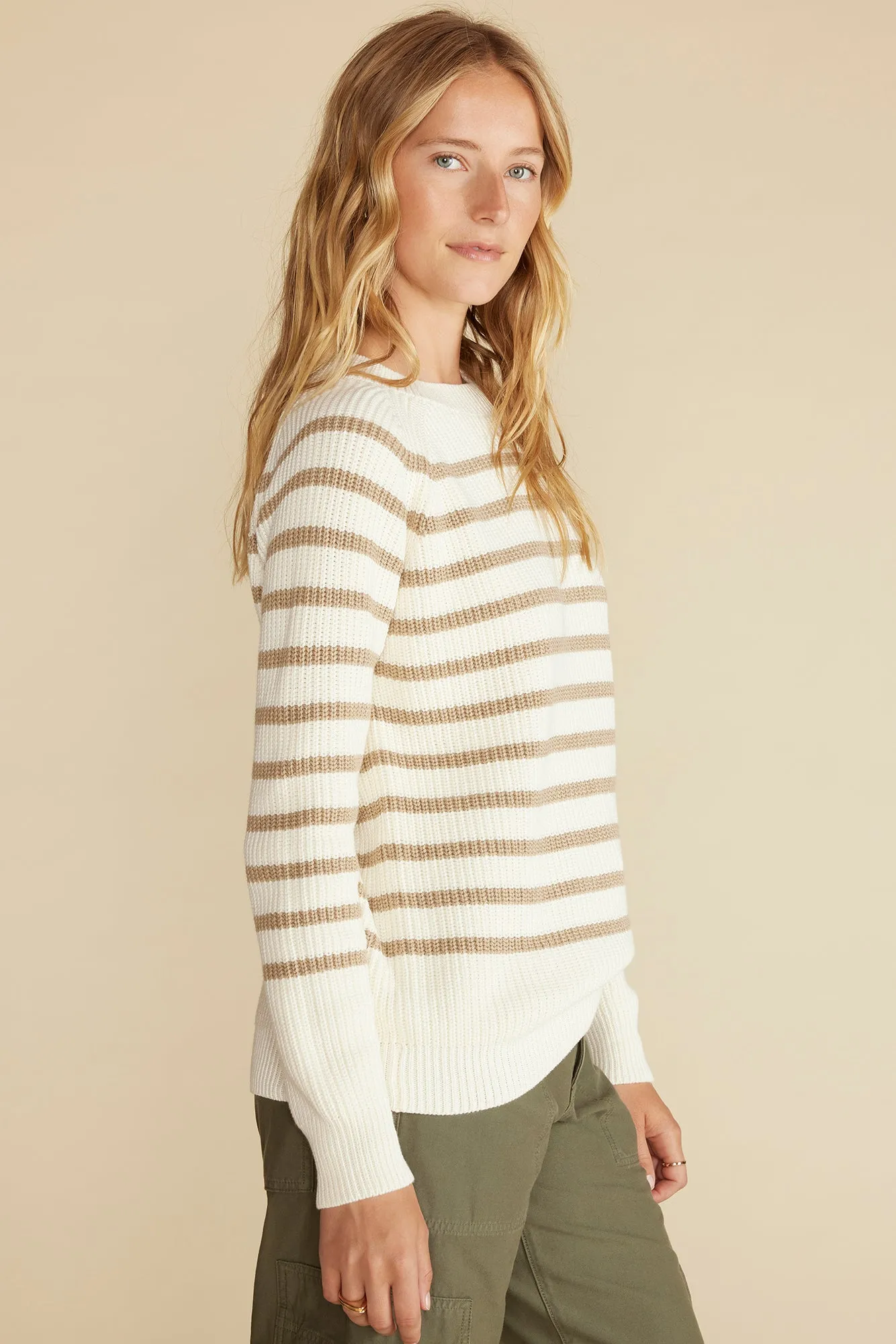Layla Organic Cotton Sweater - Ivory and Tan Stripe sold by Amour Vert product image thumbnail 3