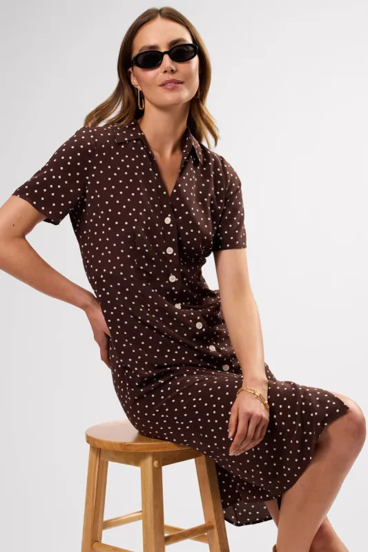 Lou Washable Silk Shirt Dress - Riviera Dot Espresso sold by Amour Vert