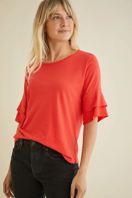 Pilar Ruffle Tee - Tomato - ReAmour sold by Amour Vert