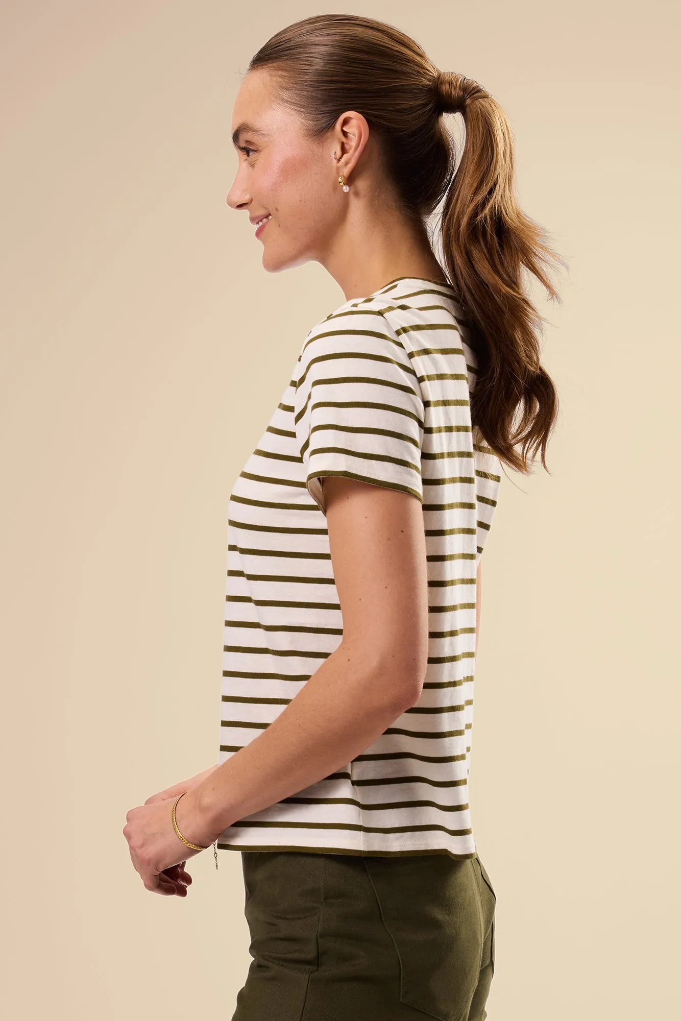 Berkeley Organic Cotton Tee - Ivory Olive Stripe sold by Amour Vert product image thumbnail 3