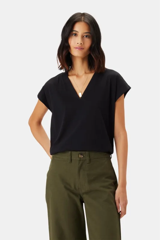 V Neck Solid Tee - Black sold by Amour Vert