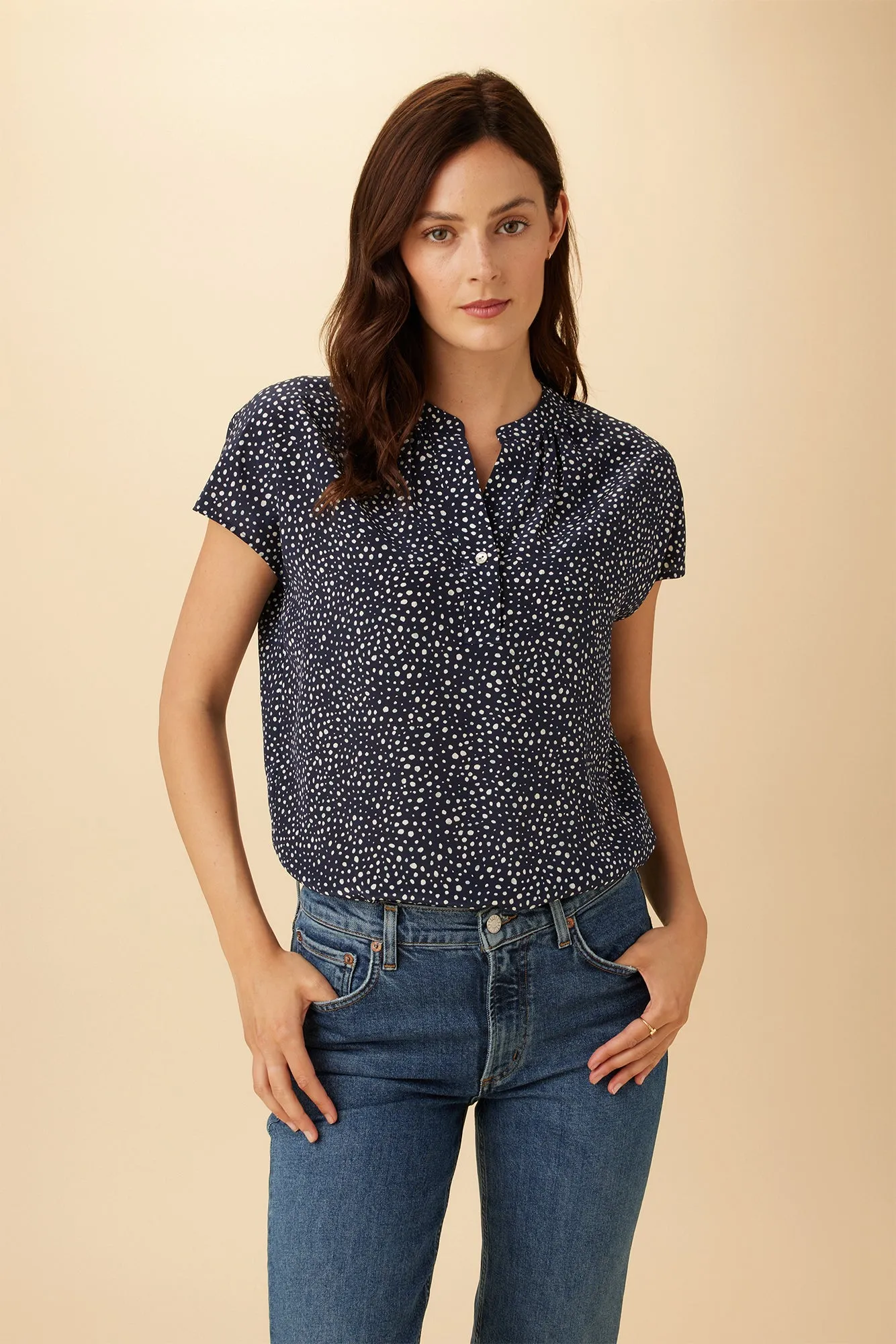 Renata Washable Silk Blouse - Trieste Dot sold by Amour Vert