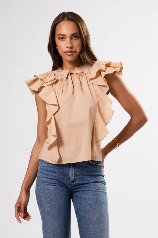 Ruffle Sleeve Top - Biscotti sold by Amour Vert