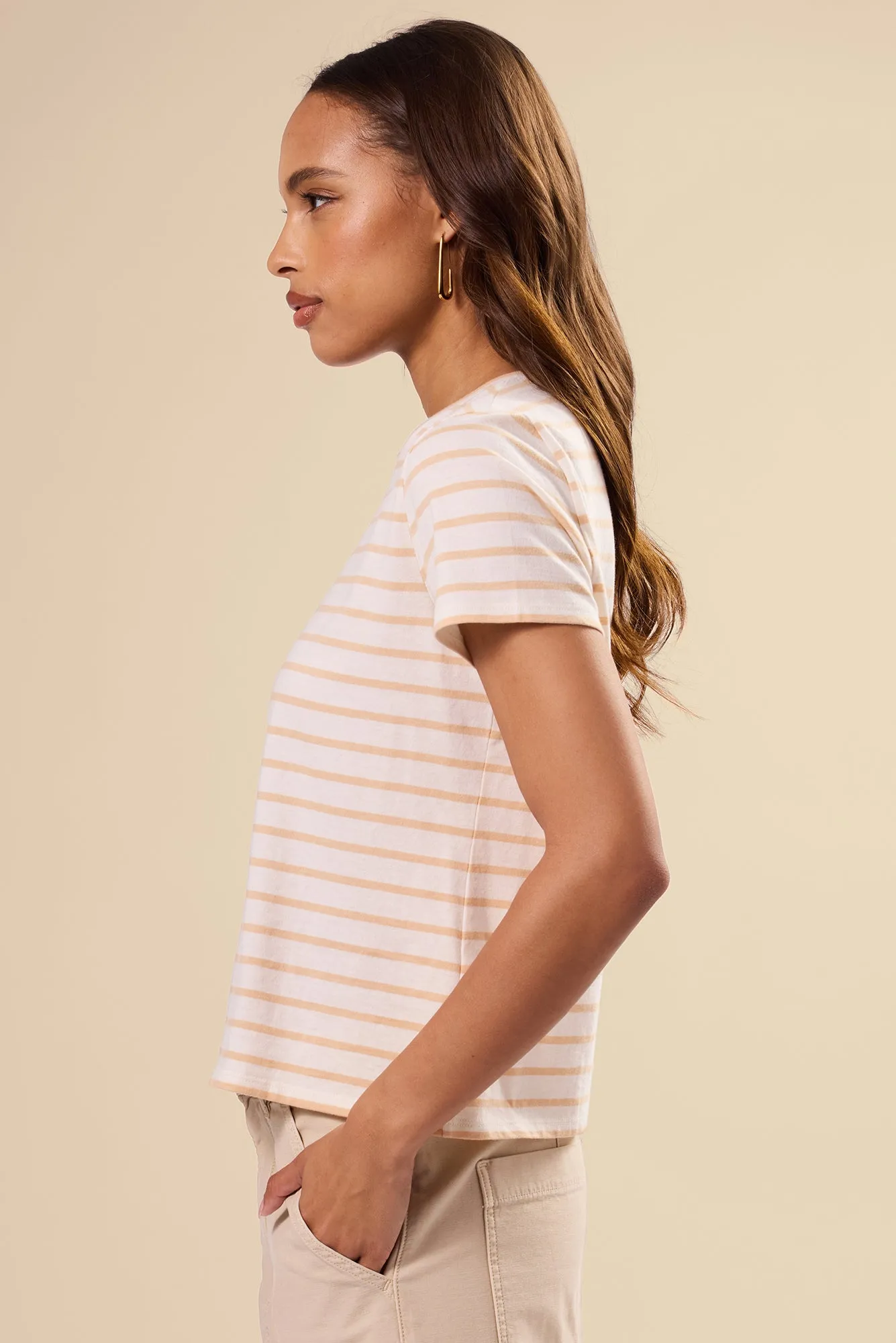 Berkeley Organic Cotton Tee - Ivory Biscotti Stripe sold by Amour Vert product image thumbnail 3