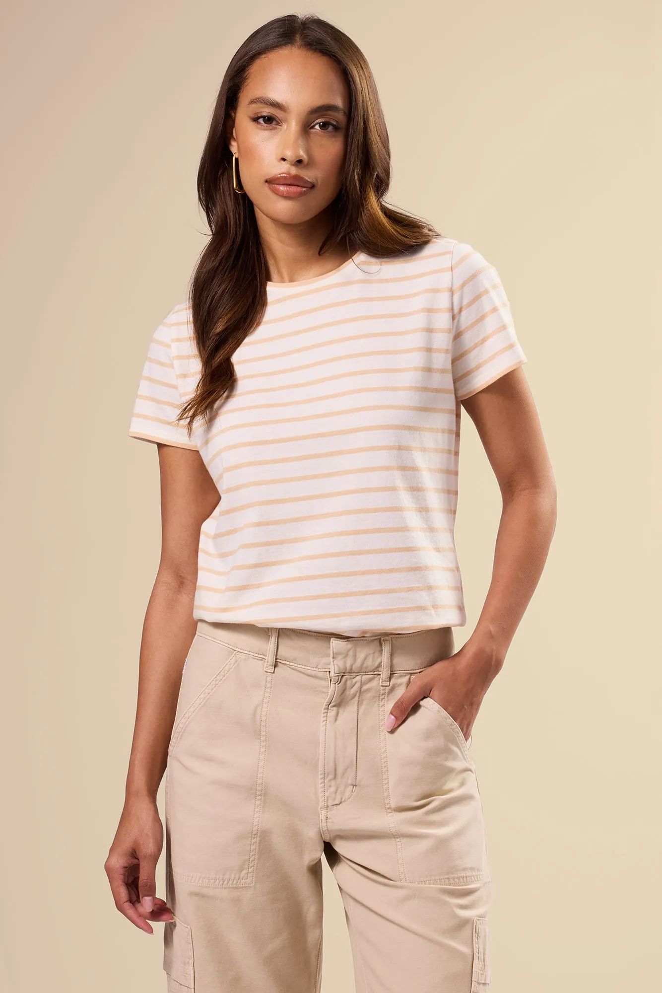 Berkeley Organic Cotton Tee - Ivory Biscotti Stripe sold by Amour Vert