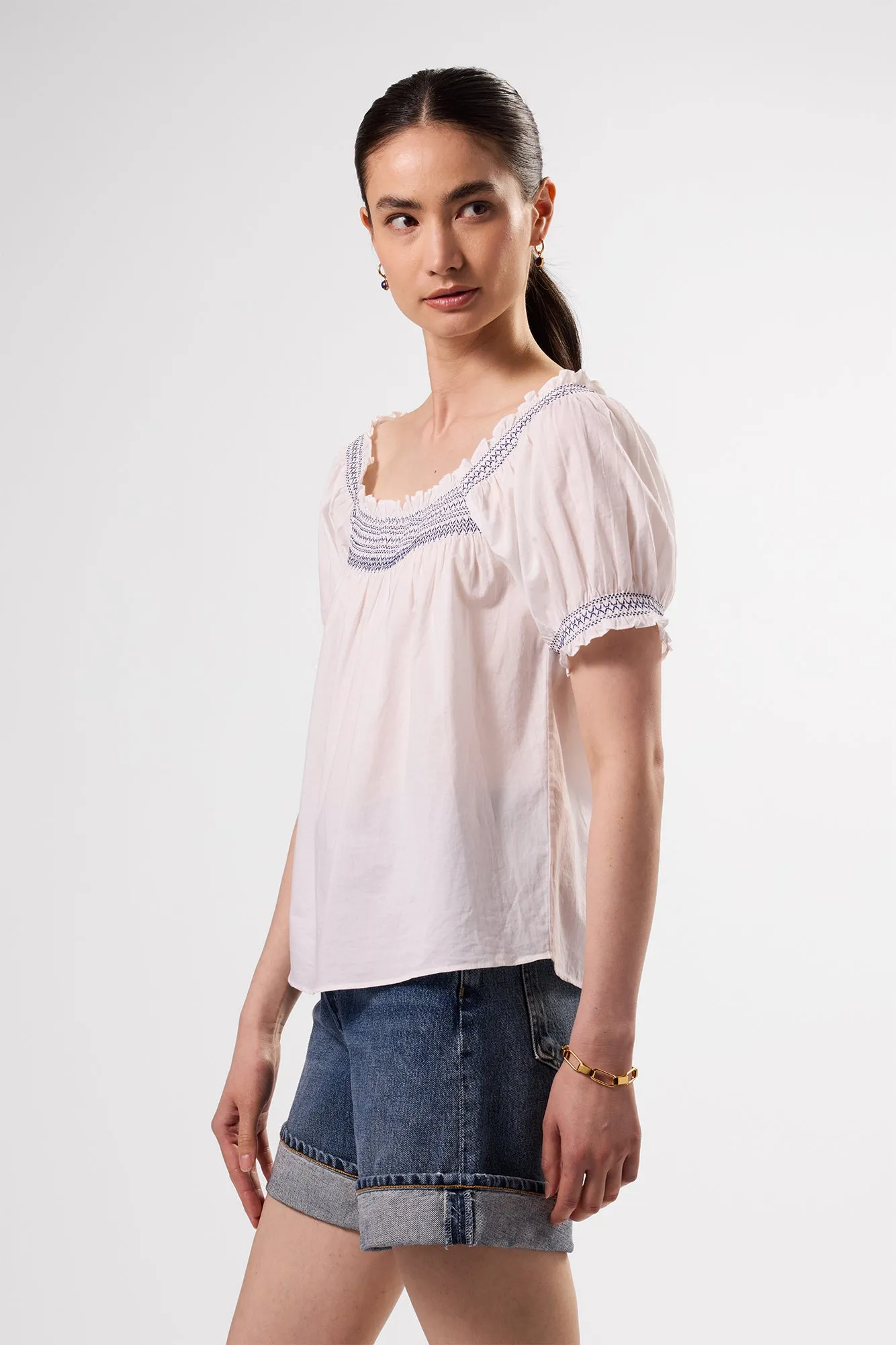 Embroidered Smocked Top - White Cobalt Embroidery sold by Amour Vert product image thumbnail 3