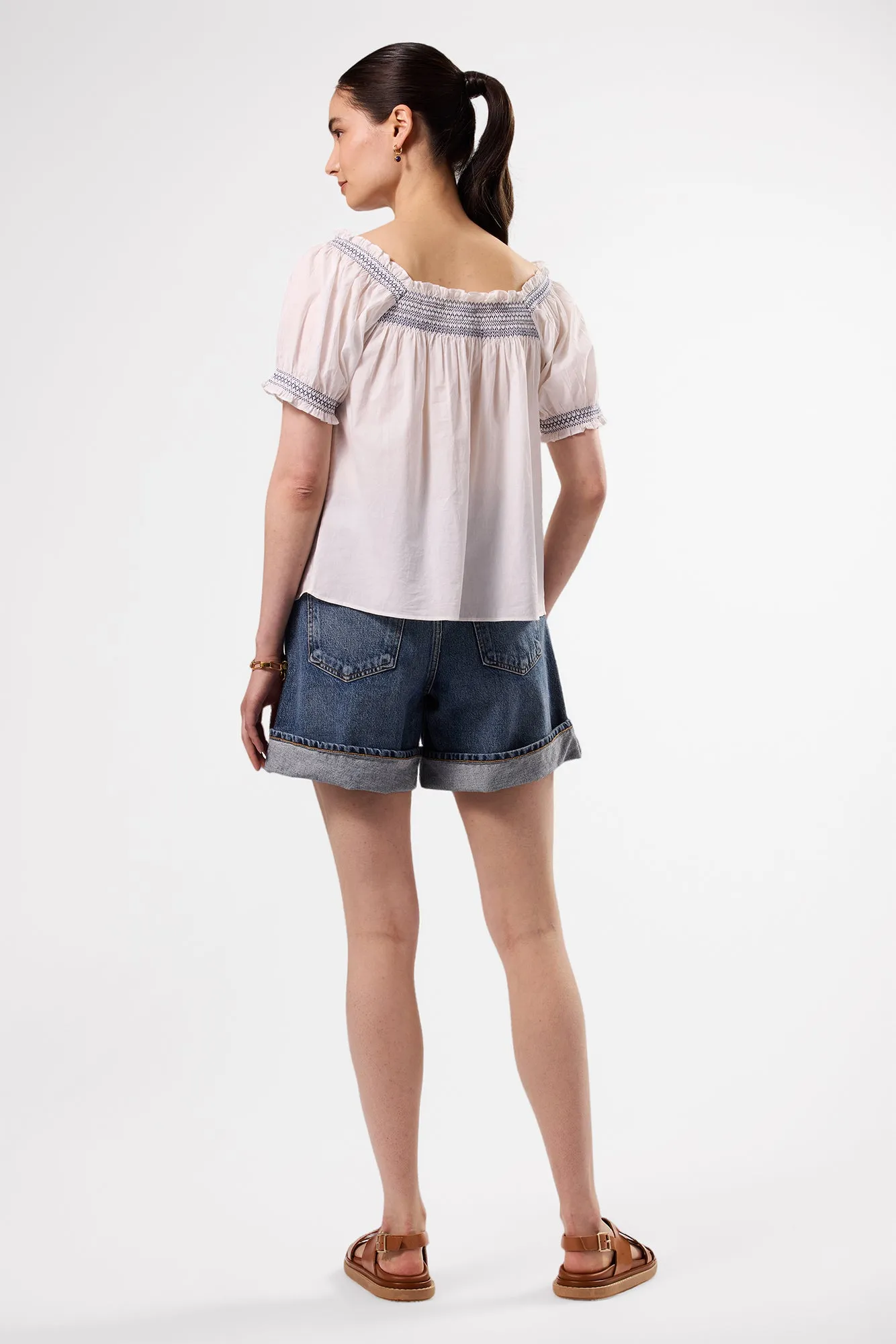 Embroidered Smocked Top - White Cobalt Embroidery sold by Amour Vert product image thumbnail 4