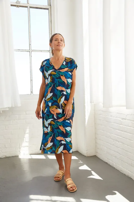 Cindra Midi Dress - Navy Leaf sold by Amour Vert