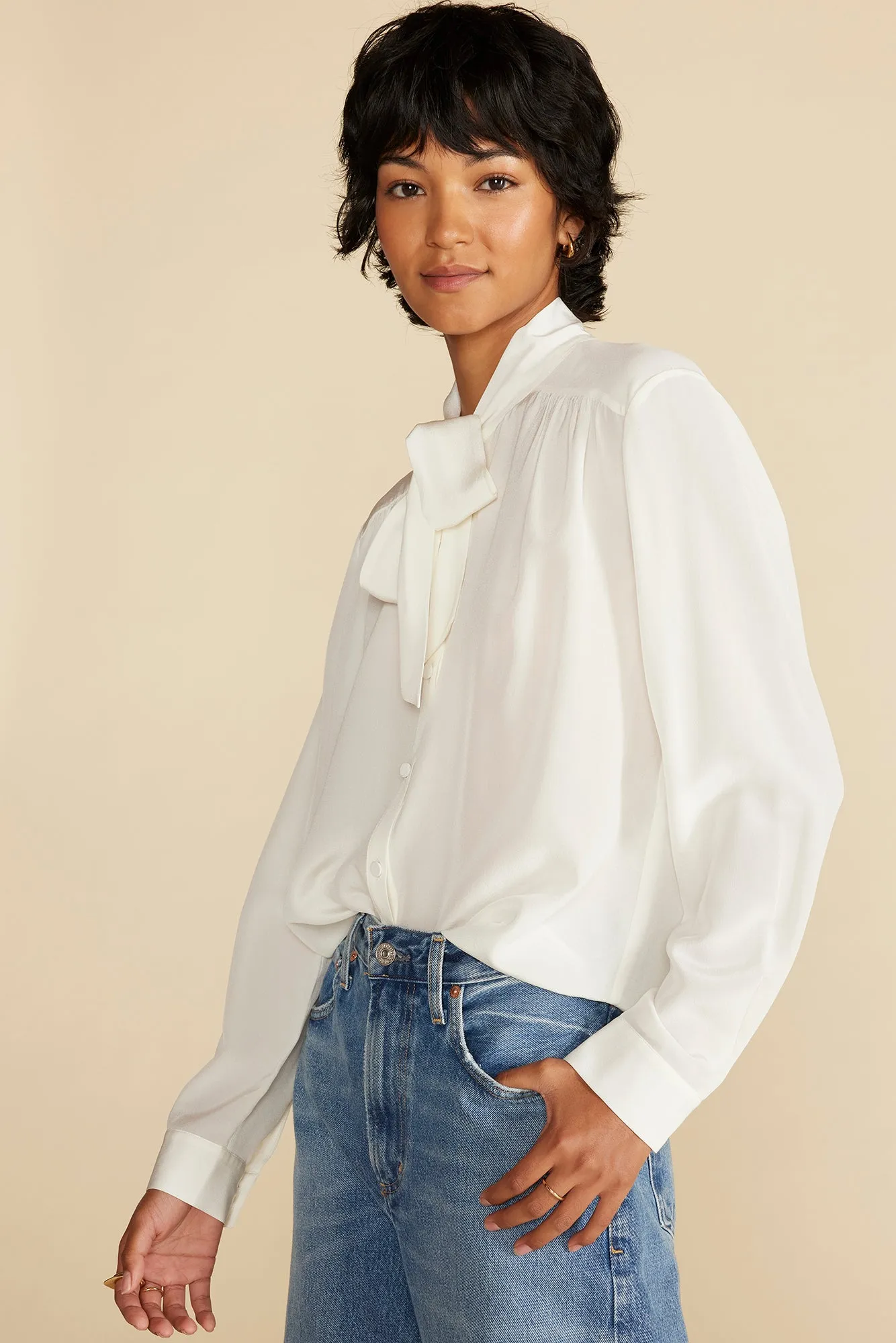 Milla Washable Silk Bow Blouse - Ivory sold by Amour Vert product image thumbnail 4
