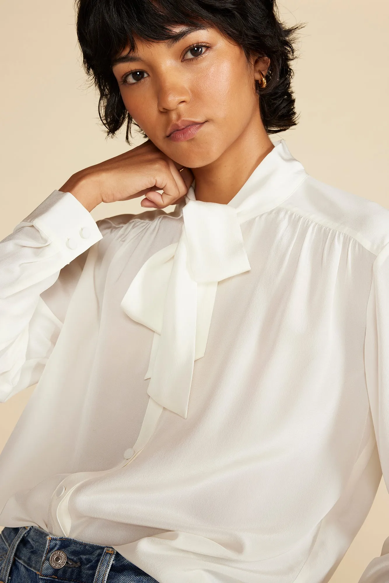 Milla Washable Silk Bow Blouse - Ivory sold by Amour Vert