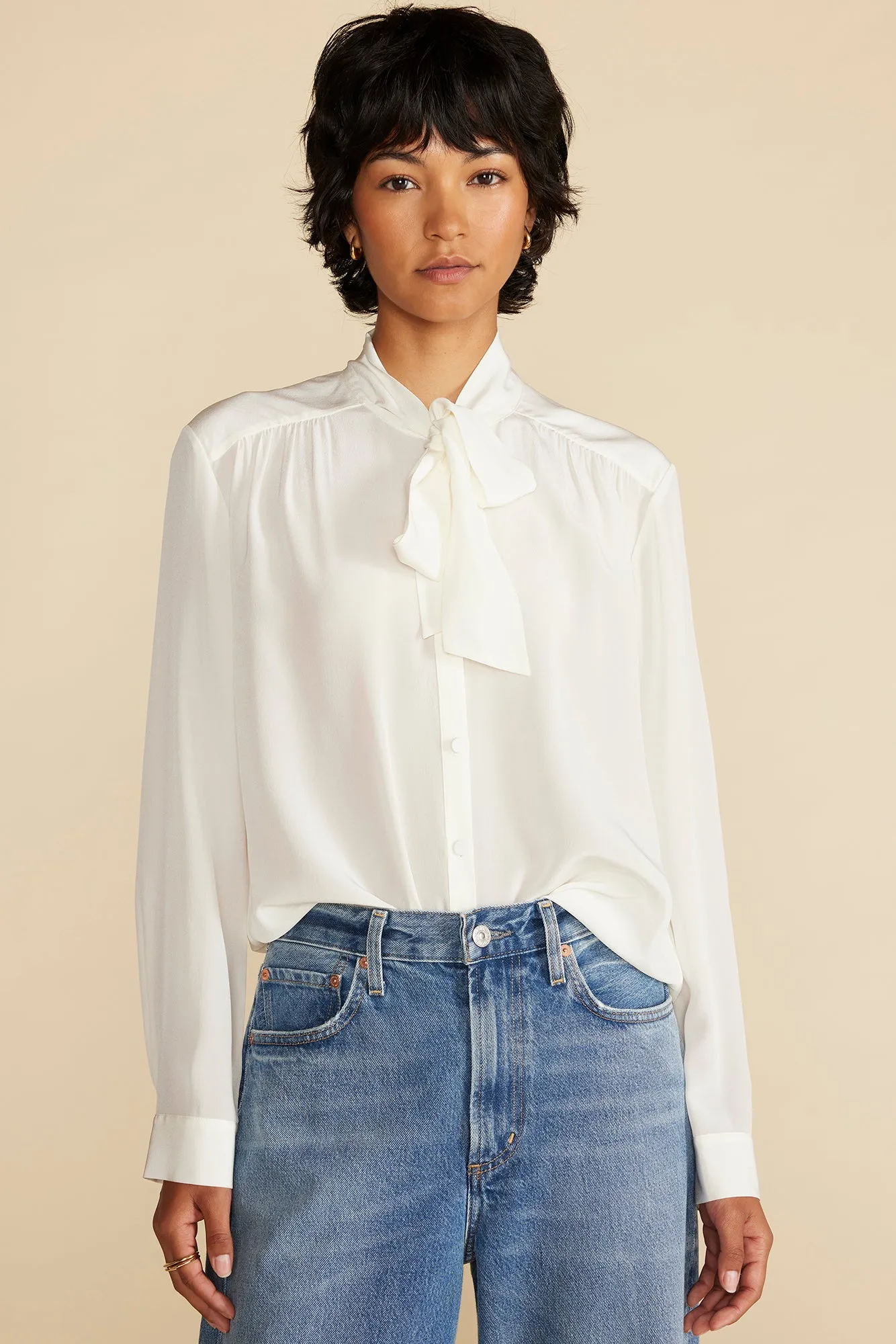 Milla Washable Silk Bow Blouse - Ivory sold by Amour Vert product image thumbnail 3