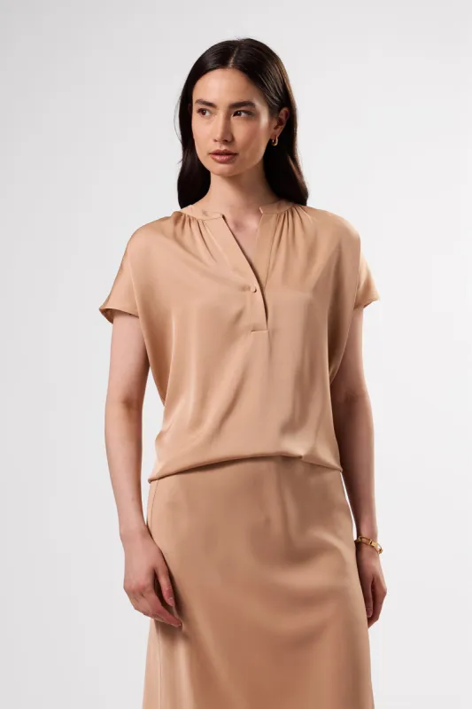 Renata Stretch Silk Blouse - Biscotti sold by Amour Vert