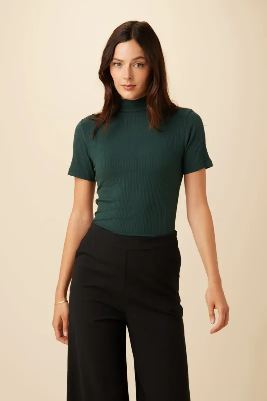 Fiona Paris Rib Turtleneck Top - Darkest Spruce sold by Amour Vert