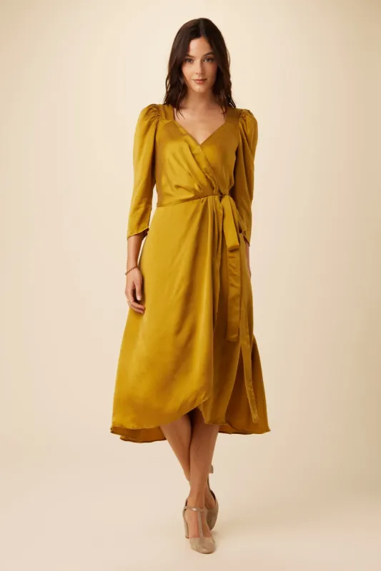 Maribel Cottonseed Cupro Wrap Dress - Gold - ReAmour sold by Amour Vert